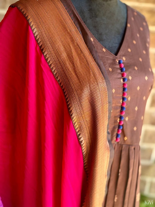 Traditional Chocolate Long Dress with Duppata