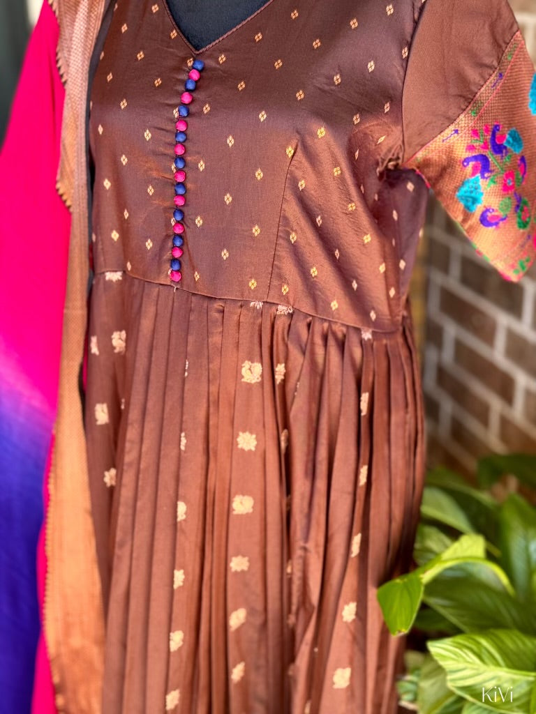 Traditional Chocolate Long Dress with Duppata