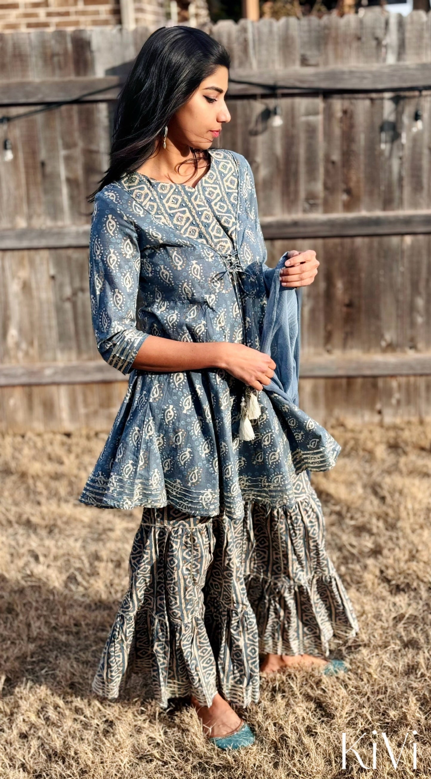 Blue Peplum Sharara set