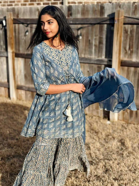 Blue Peplum Sharara set