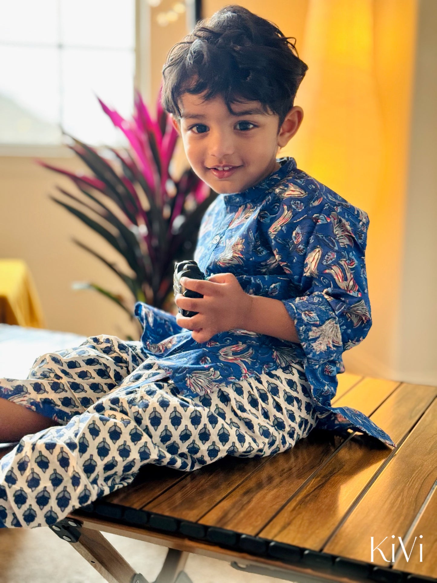 Baby Blue-White Dhoti Kurta set