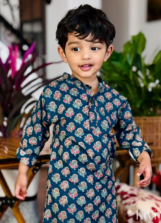 Baby Boys Printed Deep Blue Kurta Set