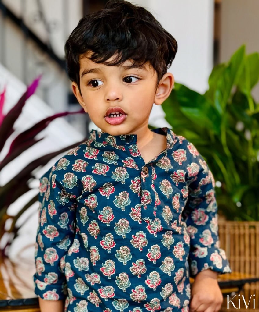 Baby Boys Printed Deep Blue Kurta Set