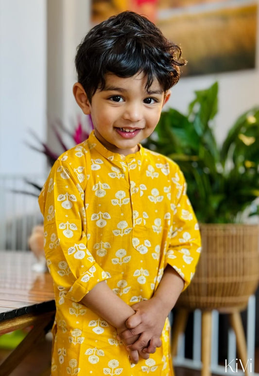 Baby Boys Yellow Floral Kurta Set