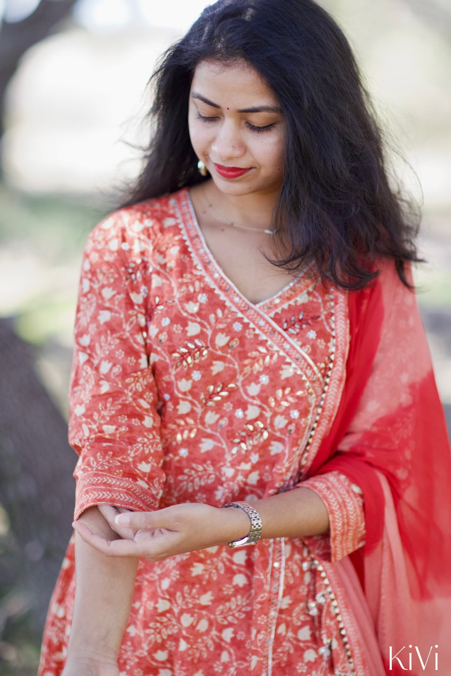 Orange Cotton 3Pc Suit Set